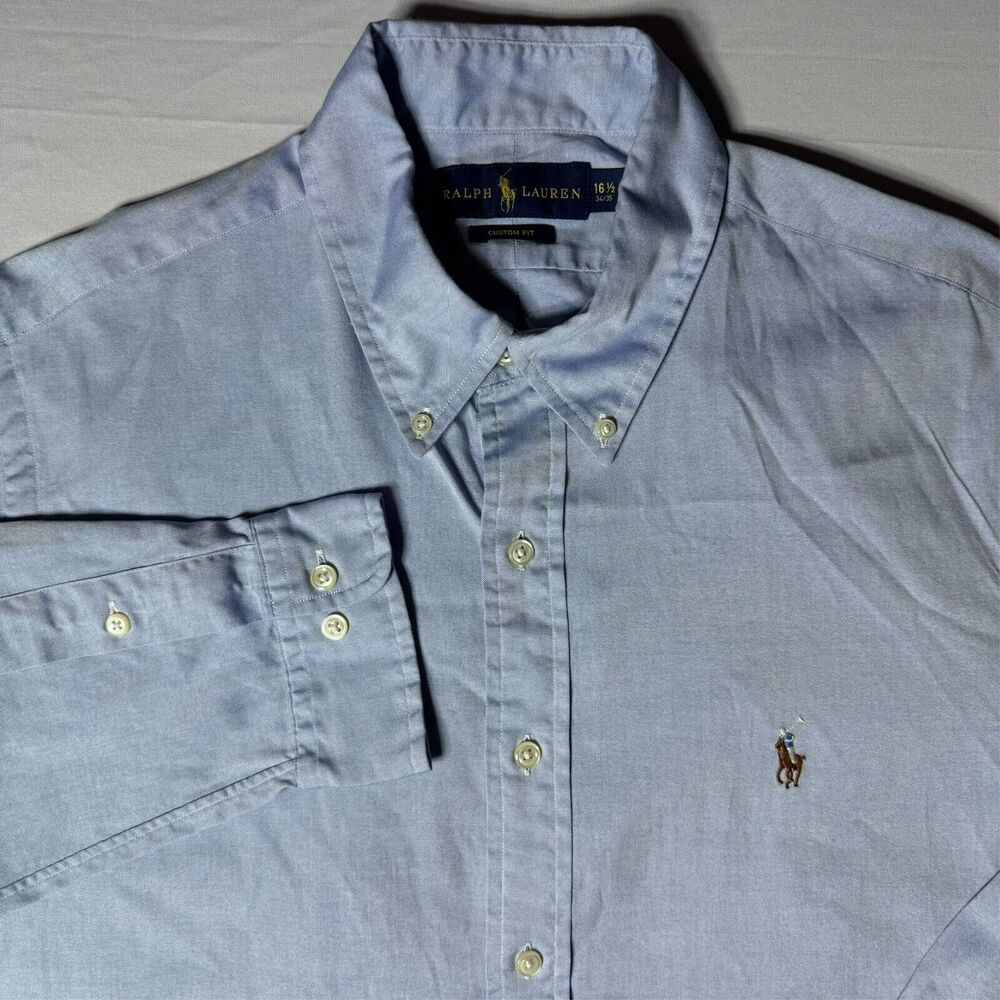 Polo Ralph Lauren Mens 16 1/2 34-35 Blue Long Sleeve Classic Fit Button Down